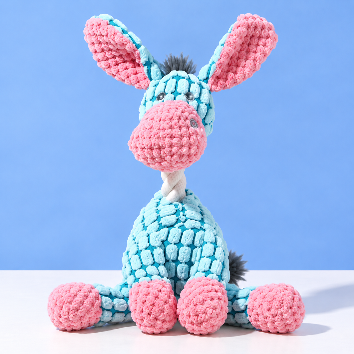 Colorful Animal Shaped Plush Dog Toys with Cottong Rope Necks