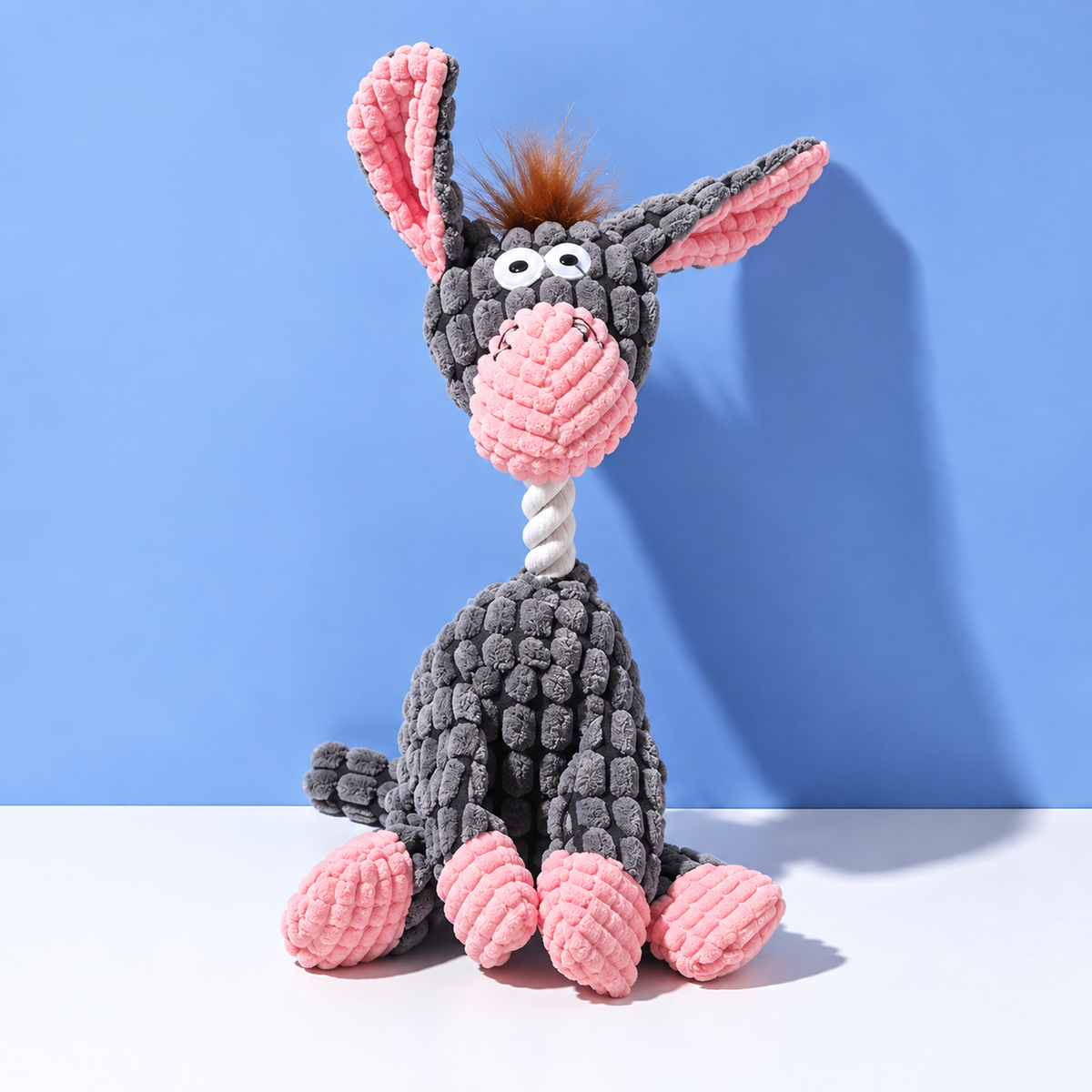 Colorful Animal Shaped Plush Dog Toys with Cottong Rope Necks
